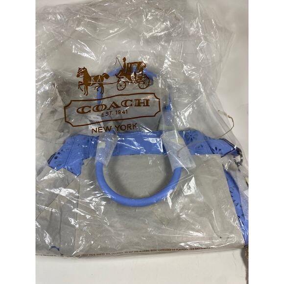 Coach Leather Lace Eyelet Ashley Carryall Purse Blue NWT - Picture 2 of 3